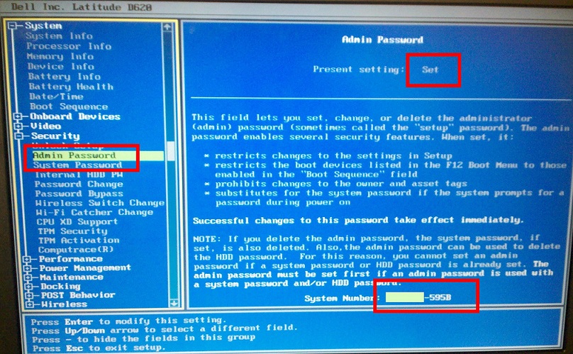 dell primary or admin password